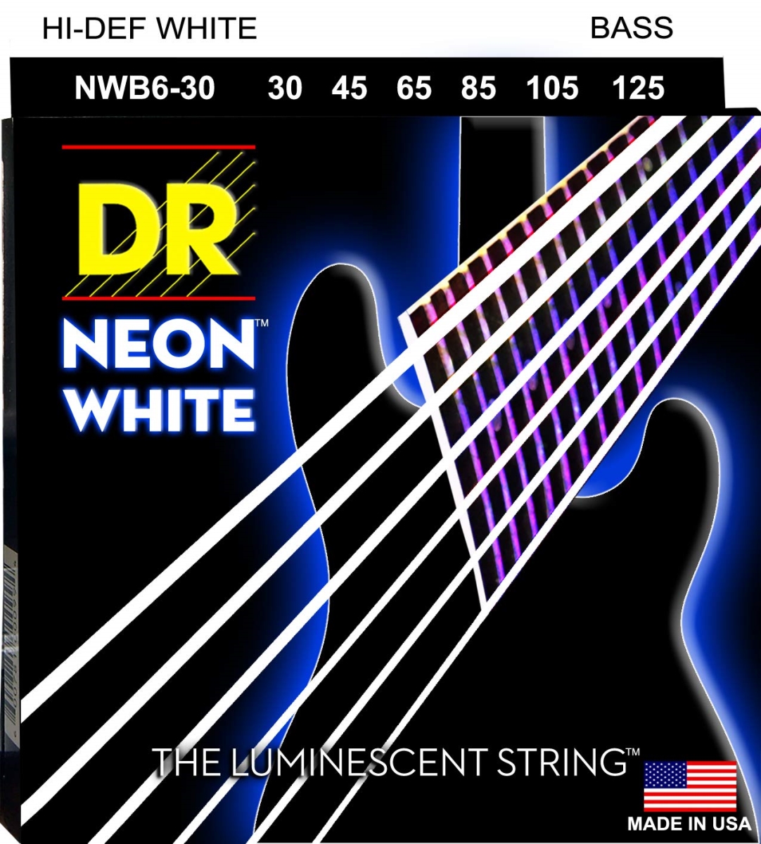 Picture of DR Handmade Strings NWB6-30-U Bass 6 String, Neon White - 30-125 Gauge