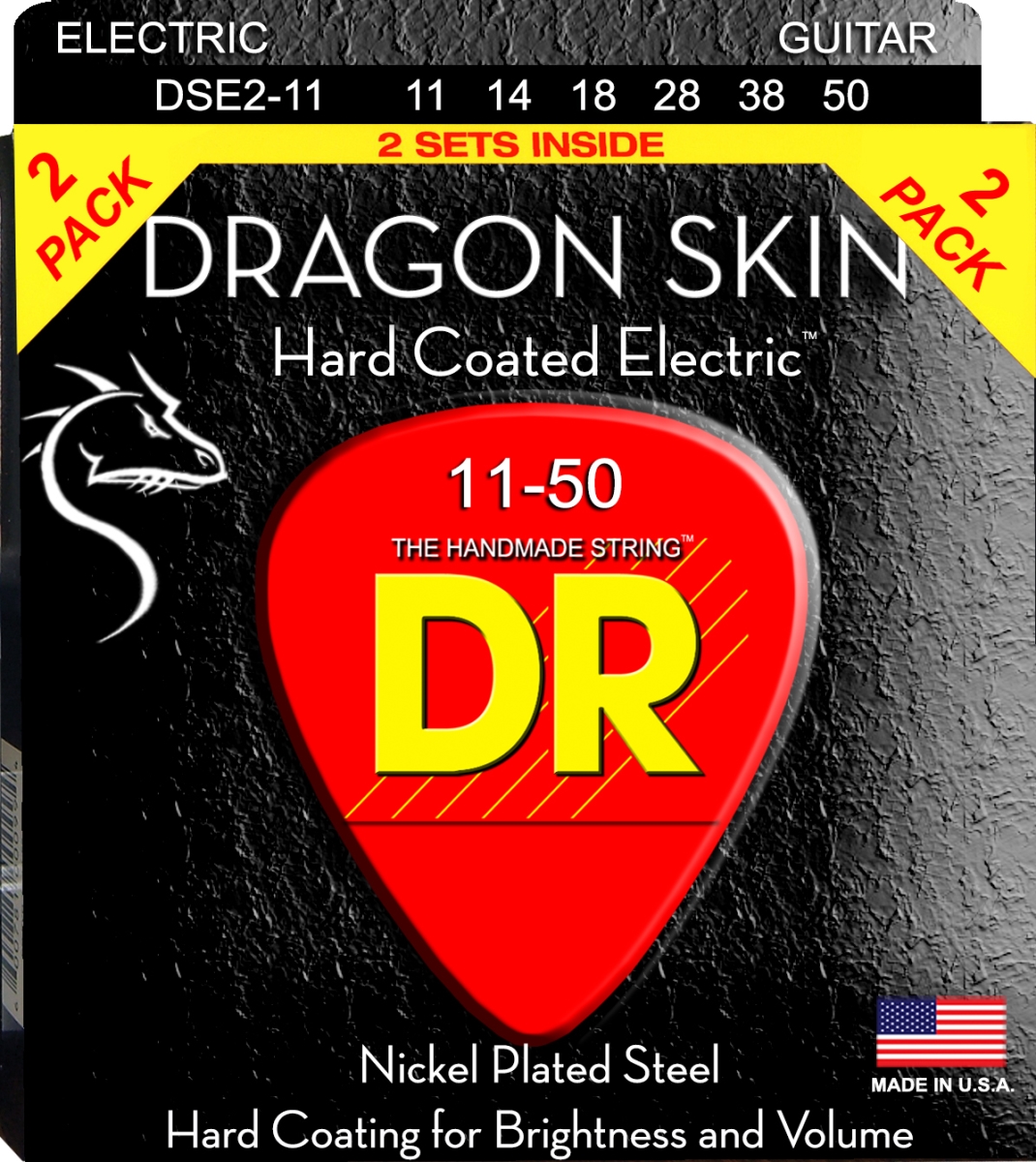Picture of DR Handmade Strings DSE-2-11-U 11-46 DR Strings Dragon Skin Clear Coated Electric Guitar Strings - Pack of 2