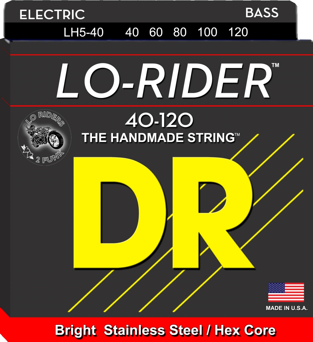 40-120 DR Strings Lo-Rider Electric Bass 5 String - DR Handmade Strings LH5-40-U