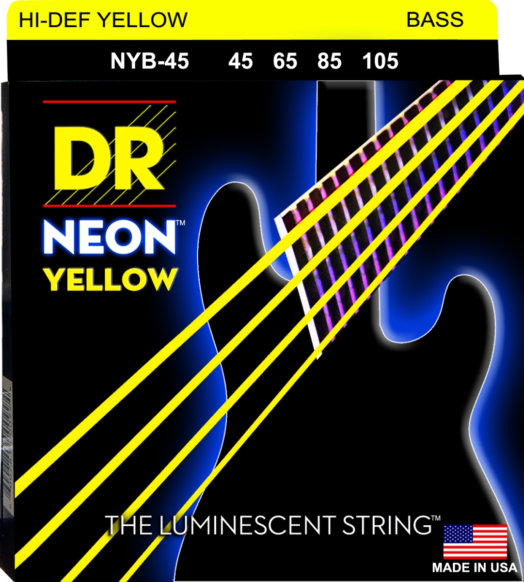 DR Handmade Strings NYB-45-U 45-105 DR Hi-Def Neon Bass Strings, Yellow