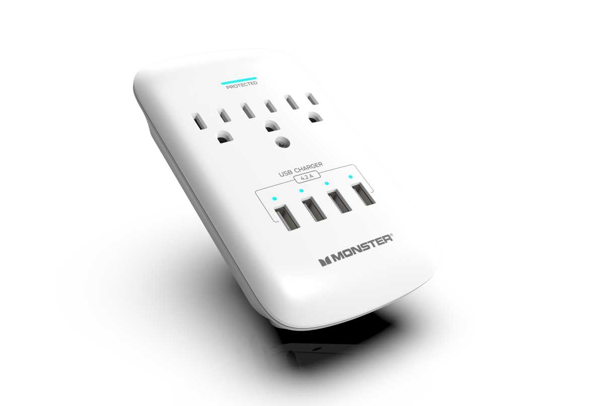 ME-5015W-U 3 Outlet Wall Tap Surge Protector, White -  Monster Cable