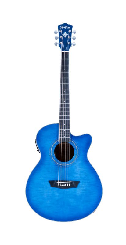 EA15TBLU Festival Series Mini Jumbo Cutaway AcousticElectric Guitar  Flame Transparent Blue