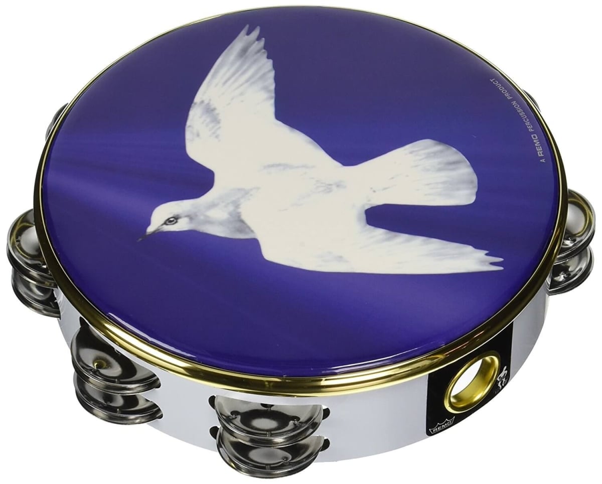8 in. Tambourine 2 Row Religious Dove Graphic Drum