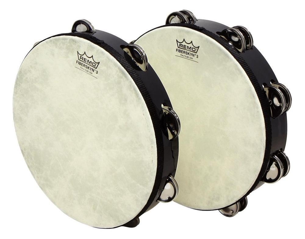 10 in. Fiberskyn 3 Pretuned Black Tambourine with Single Row Jingles Drum