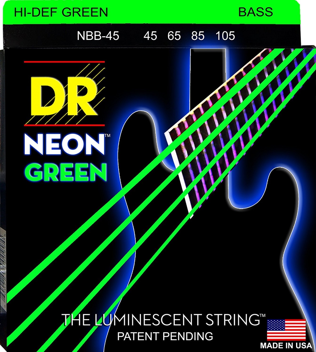 Picture of DR Handmade Strings NGB-45-U Hi-Def Green Coated Bass Strings&#44; Medium - Size 45 by 105