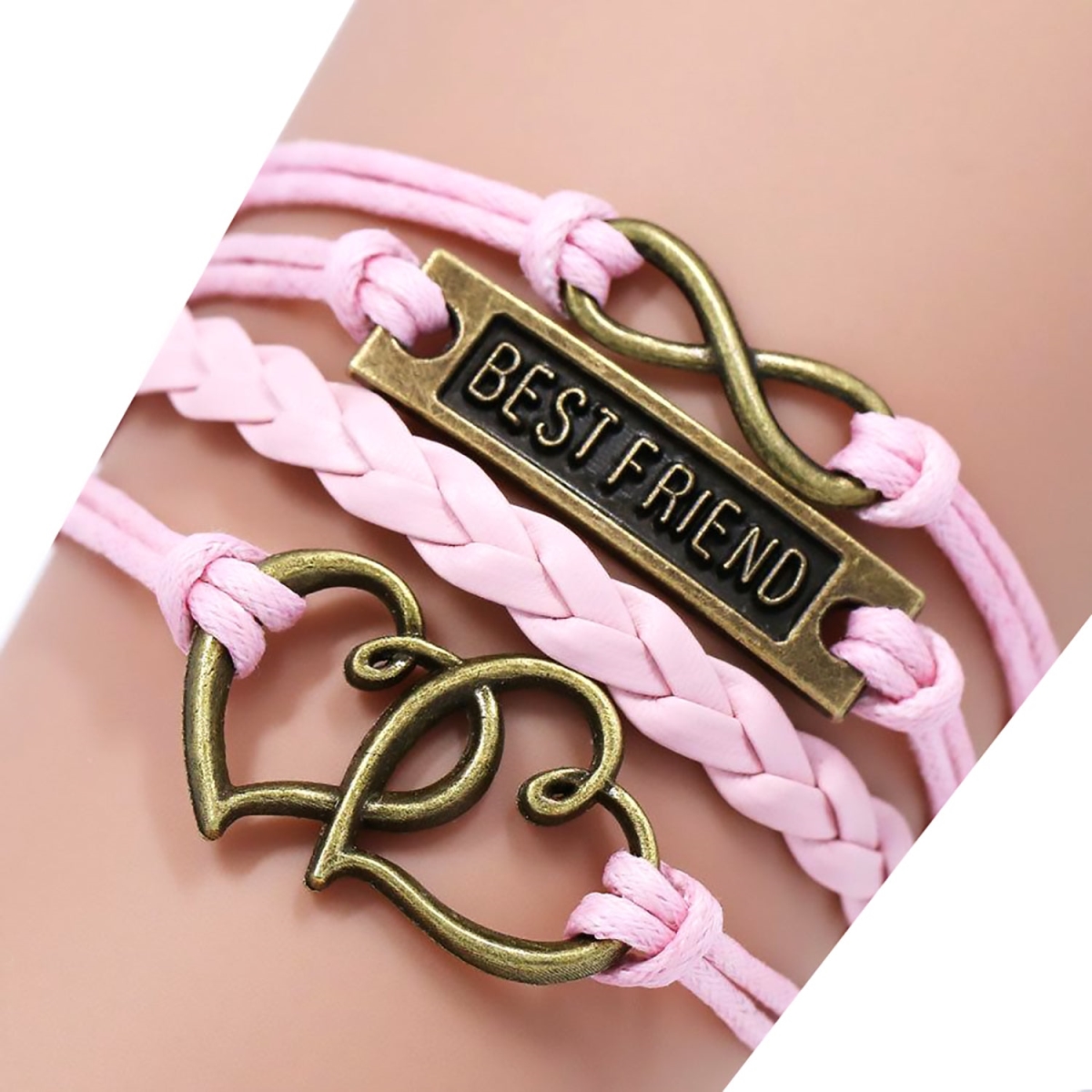 Picture of Adore 30386635 Braided Infinity Heart Best Friend Bracelet&#44; Pink