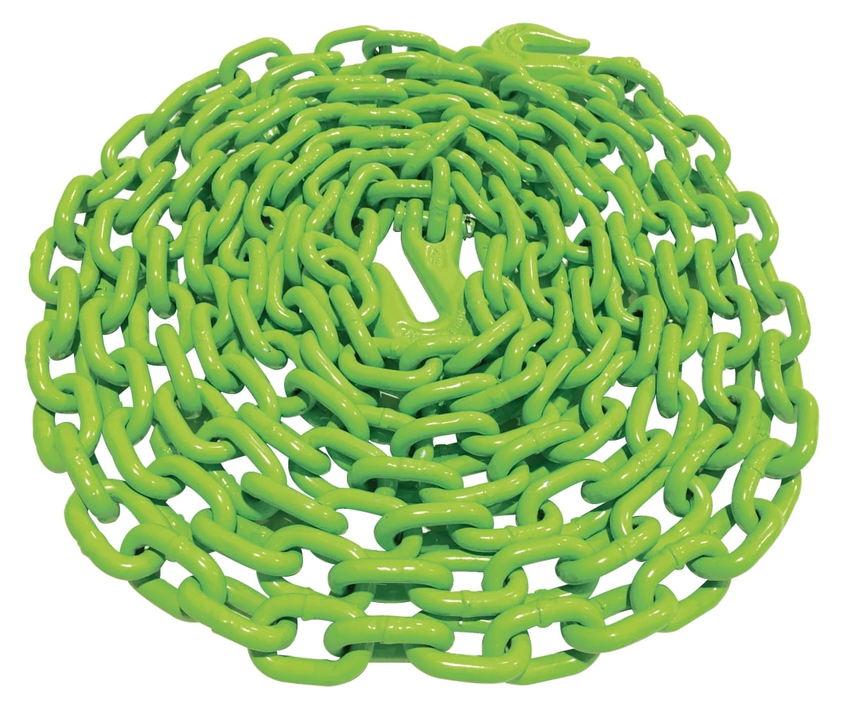 Heavy-Duty Log Chain - Green - 3/8in. x 20' - Includes 2 Grab Hooks