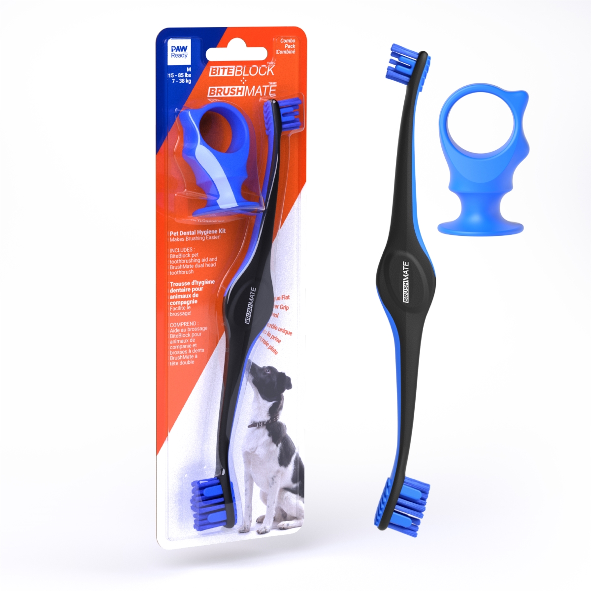 Picture of Paw Ready 2017PB Brush Mate Premium Toothbrush with Biteblock, Blue - Medium