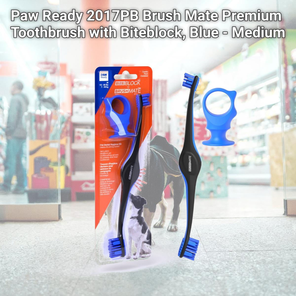 Picture of Paw Ready 2017PB Brush Mate Premium Toothbrush with Biteblock, Blue - Medium