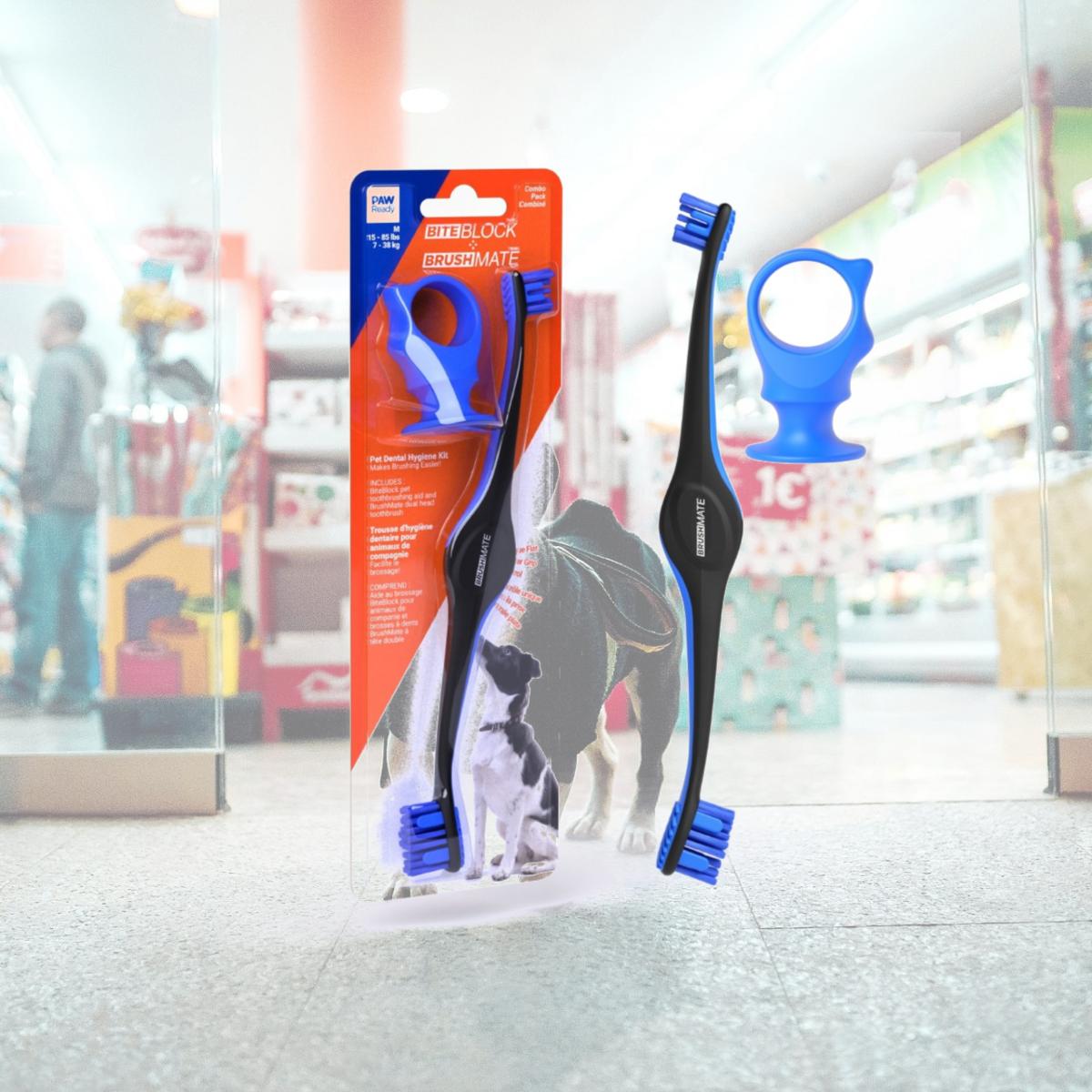 Picture of Paw Ready 2017PB Brush Mate Premium Toothbrush with Biteblock, Blue - Medium