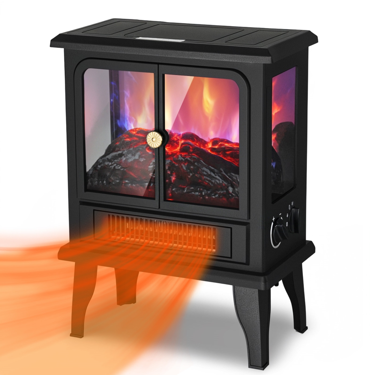 FP201S-T3-A2 1500W Electric Infrared Space Heater, 3-Second Rapid Heating, 3D Flame Effect, Overheat Protection, Suitable for Bedroom