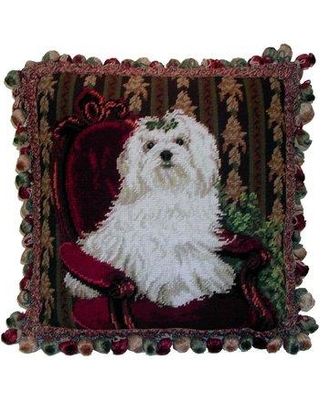 Picture of Ko & Co 12390.C16SQ 16 x 20 in. Maltese Design Handmade Needlepoint Pillow with Fringe - Red&#44; Green & Beige