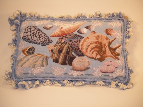 Picture of KO & CO 637173106859 Seashell Needle Point Pillow&#44; Beige & Blue - 12 x 19 in.