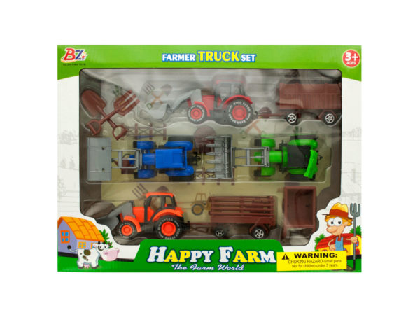Picture of Kole Imports GH382-4 Farm Tractor Truck & Trailer Set - Pack of 4