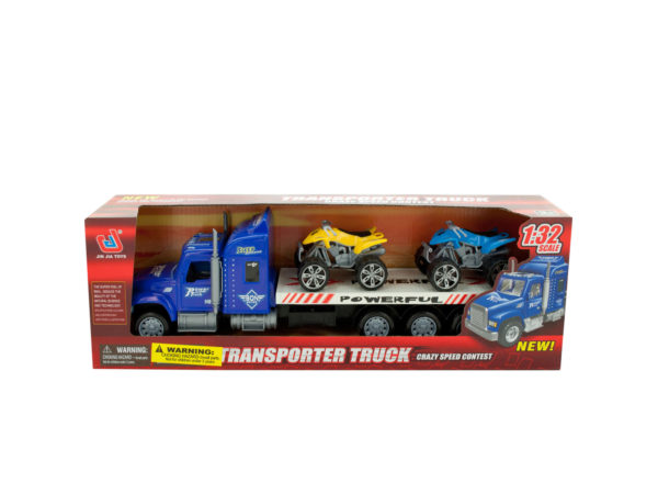 Picture of Kole Imports OF375-2 4 lbs&#44; Friction Powered Toy Trailer Truck with ATVs -Pack of 2
