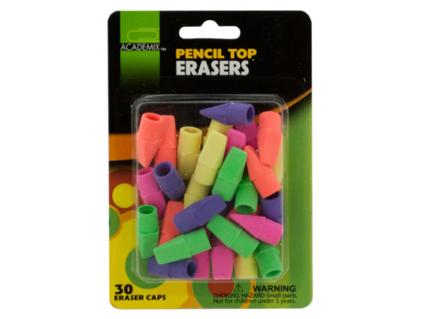 Kole Imports OP817-24 1 in. Pencil Top Erasers Set44; 30 Piece - Pack of 24