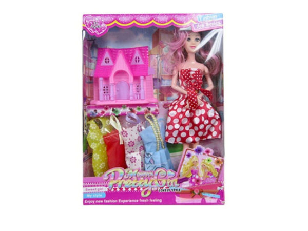 Picture of Kole Imports KL858-16 11 in. Bendable Doll with 4 Extra Dresses & Play House - Pack of 16