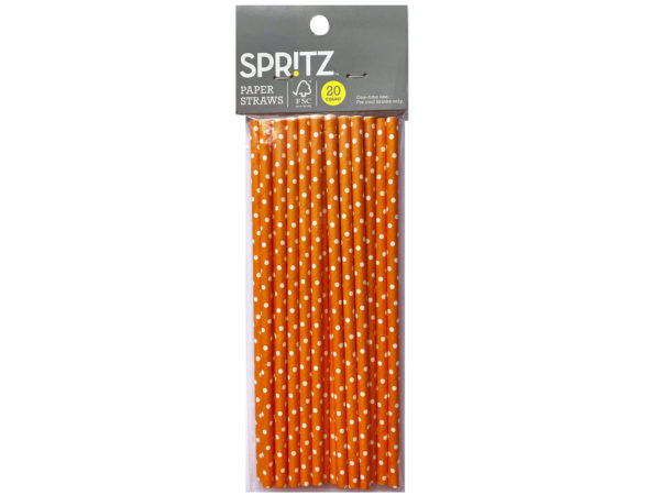 Picture of Kole Imports HR459-16 Spritz Orange Polka Dot Paper Straws&#44; 20 Count - Pack of 16