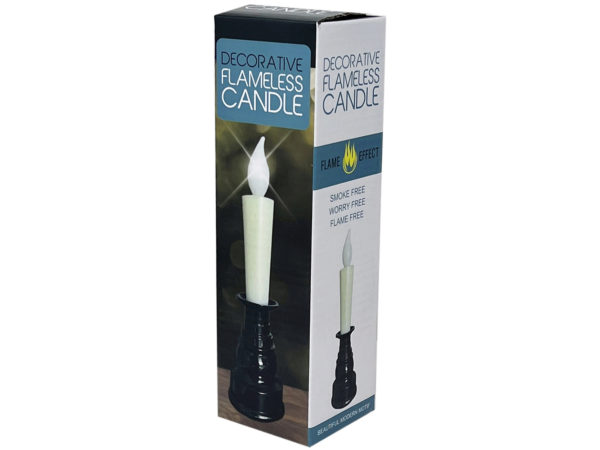 Picture of Kole Imports GE814-12 Battery-Operated Push Action LED Fake-Flame Taper Candle & Base - Pack of 12