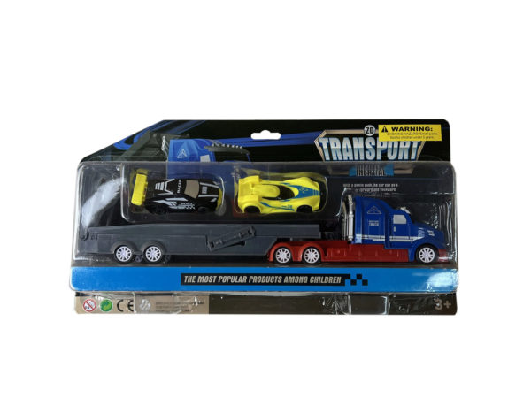 Picture of Kole Imports KL879-6 Friction Trailer Truck Toys with 2 Racers - Pack of 6