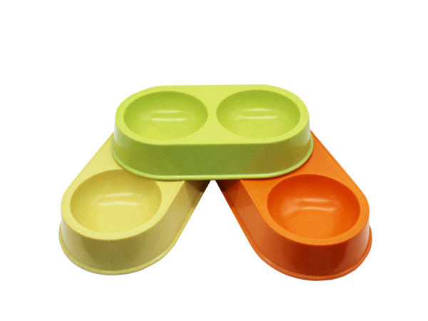 Picture of Kole Imports AC108-18 Colorful Double-Sided Bamboo Pet Double Bowl - Pack of 18