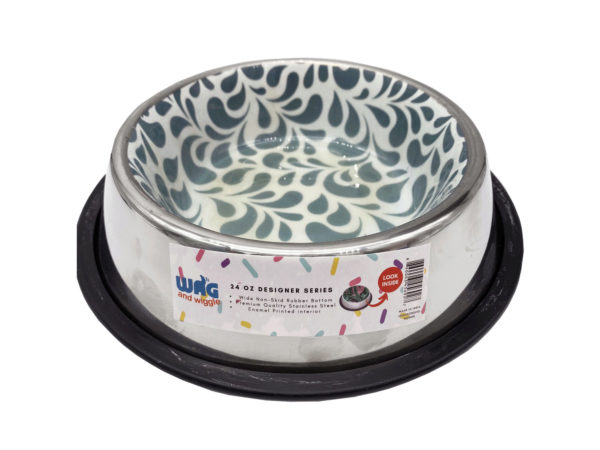 Picture of Kole Imports AA798-6 24 oz Wag & Wiggle Stainless Steel Pet Bowl with Rubber Liner & Assorted Enamel Print Interior&#44; Pack of 6