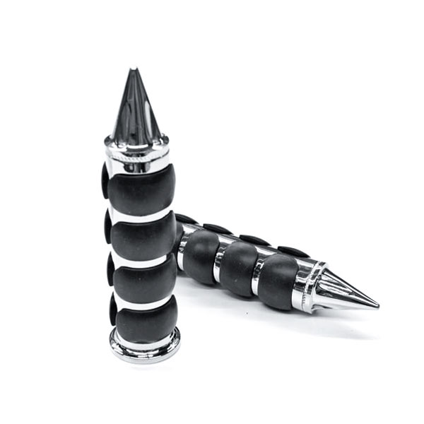 Krator Motorcycle Molded Rubber Chrome Hand Handlebar Grips Chrome Grips Compatible with Cruisers Choppers Harley Davidson Suzuki Kawasaki Yamaha Honda with 1" inch Throttle Grips Bar Ends