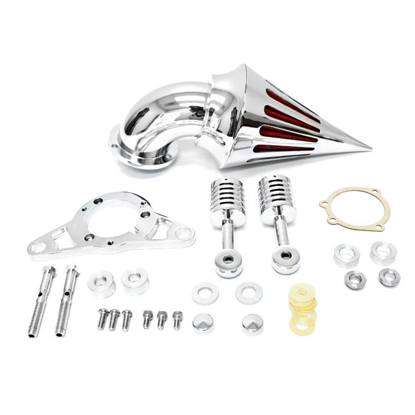 MT226 2001-2009 Aluminum Cone Spike Air Cleaner Kit, Chrome with Red Filter -  Krator