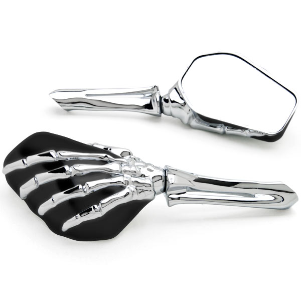 Picture of Krator MT333-CH Skeleton Hand Mirrors for Universal Motorcycle Cruiser M8 M10 H-D&#44; Chrome & Black