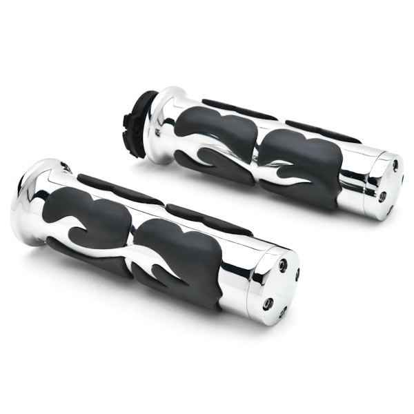 1 in. Suzuki Kawasaki Yamaha Honda Motorcycle Molded Rubber Flame Handlebar Grips, Chrome -  Olympian Athlete, OL1587507