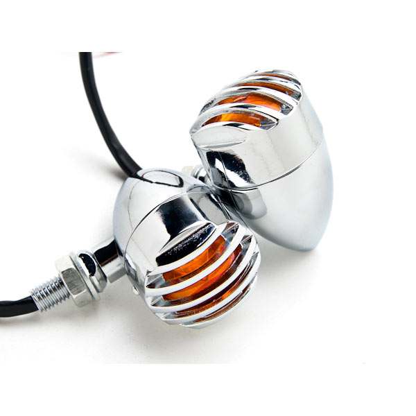 JBM-068-C Heavy Duty Motorcycle Turn Signals Bulb Indicators Blinkers Lights, 2 Piece - Chrome with Amber Lens -  Krator