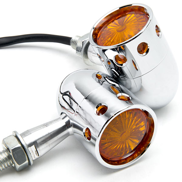 JBM-2002-C Heavy Duty Motorcycle Turn Signals Bulb Indicators Blinkers Lights, 2 Piece - Chrome with Amber Lens -  Krator