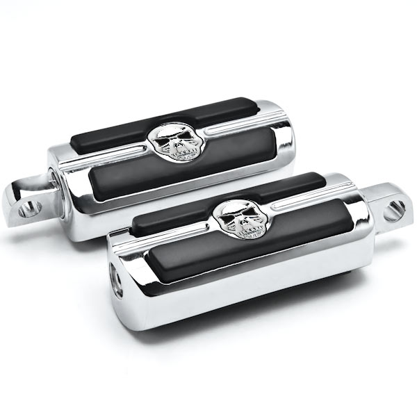 KM007-C Krator Harley Davidson All Years Skull Head Front & Rear Foot Peg Foot Rests - Chrome -  KapscoMoto