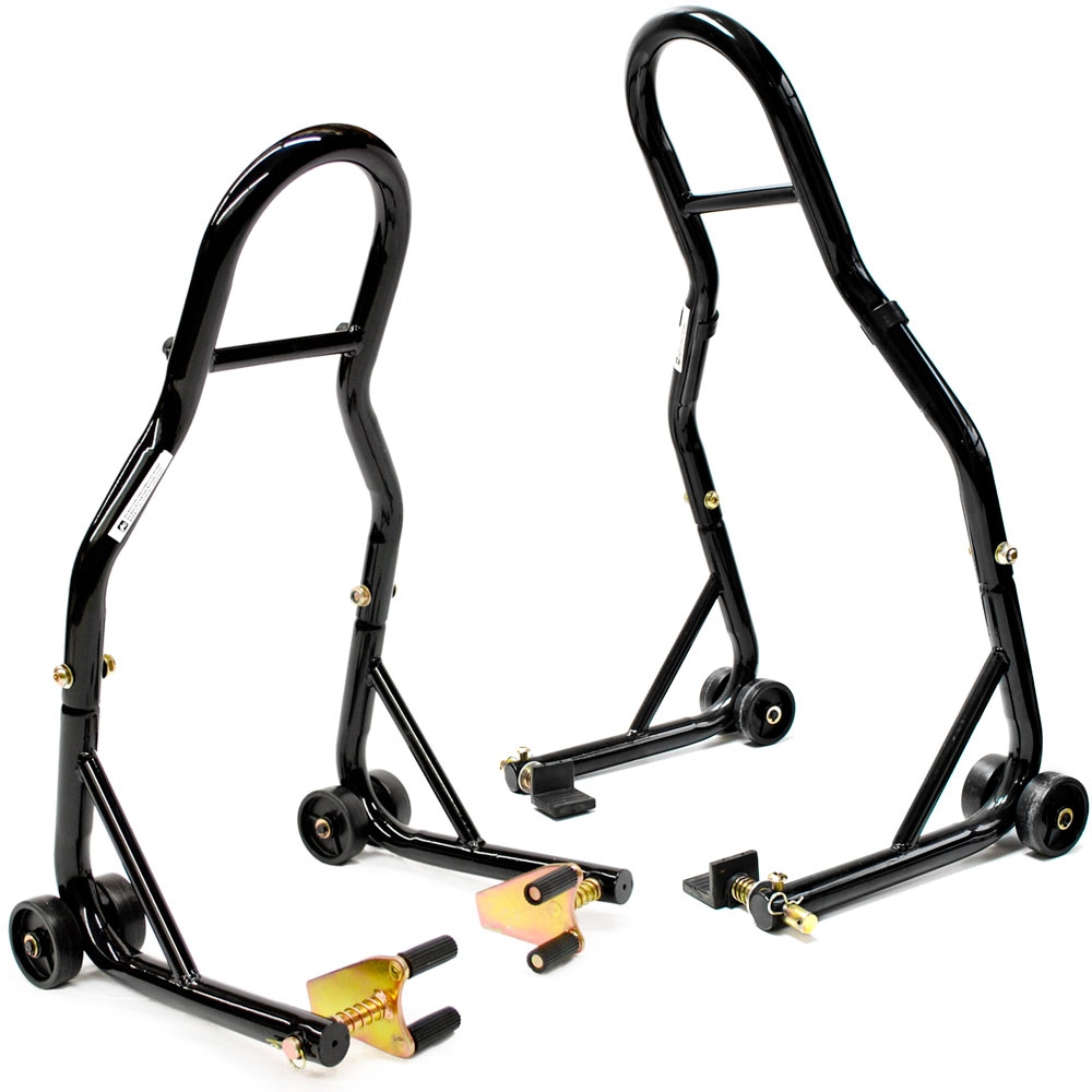 SMI6011 Venom Motorcycle Front & Rear Paddle Combo Wheel Lift Stands - Black -  KapscoMoto