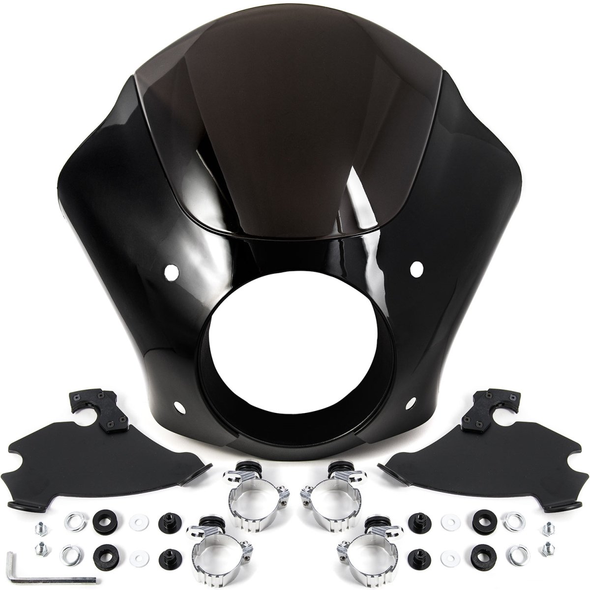 JBM-6007-S NEW Quarter Fairing Windshield Kit Plus Fork Mounting Hardware for Harley Davidson, Black with Smoke -  Kapsco Moto