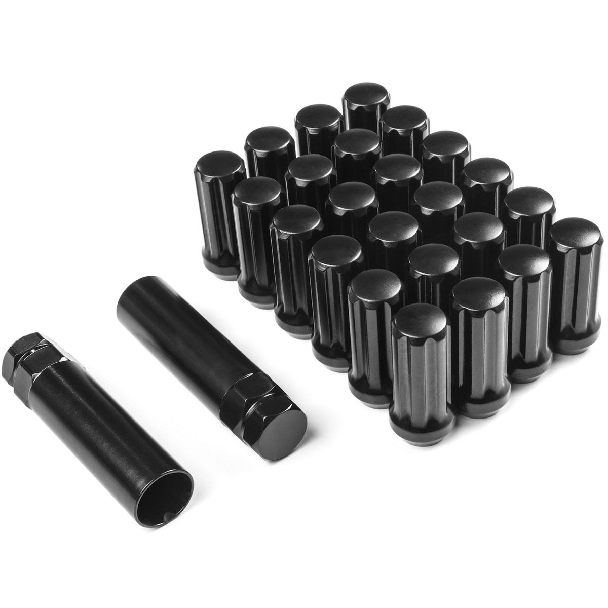 LLN-5002 14 x 1.5 in. Krator Wheel Plus 2x Keys Anti-Theft Locking Security Lug Nut 7 Spline Drive Closed End Cone Seat, Black - 24 Piece -  Kapsco Moto