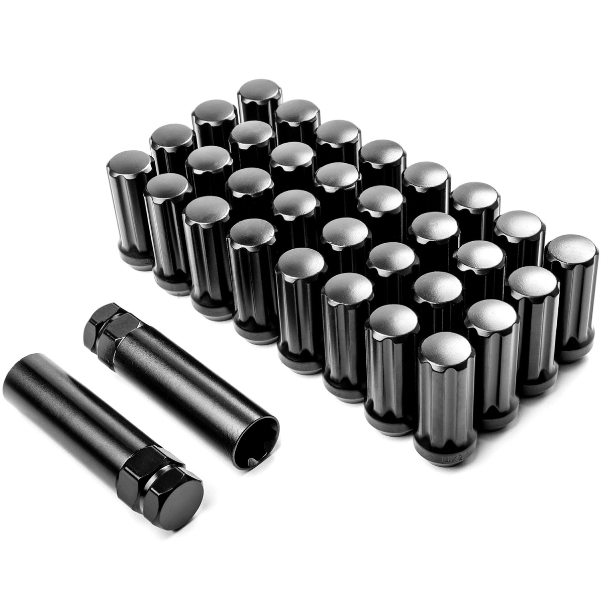 14x2 in. Krator Wheel Lug Nuts Plus 2x Keys Anti-Theft Locking Security with Lug Nut 7 Spline Drive Closed End Cone Seat, Black - 32 Piece -  Kapsco Moto, LLN-5010