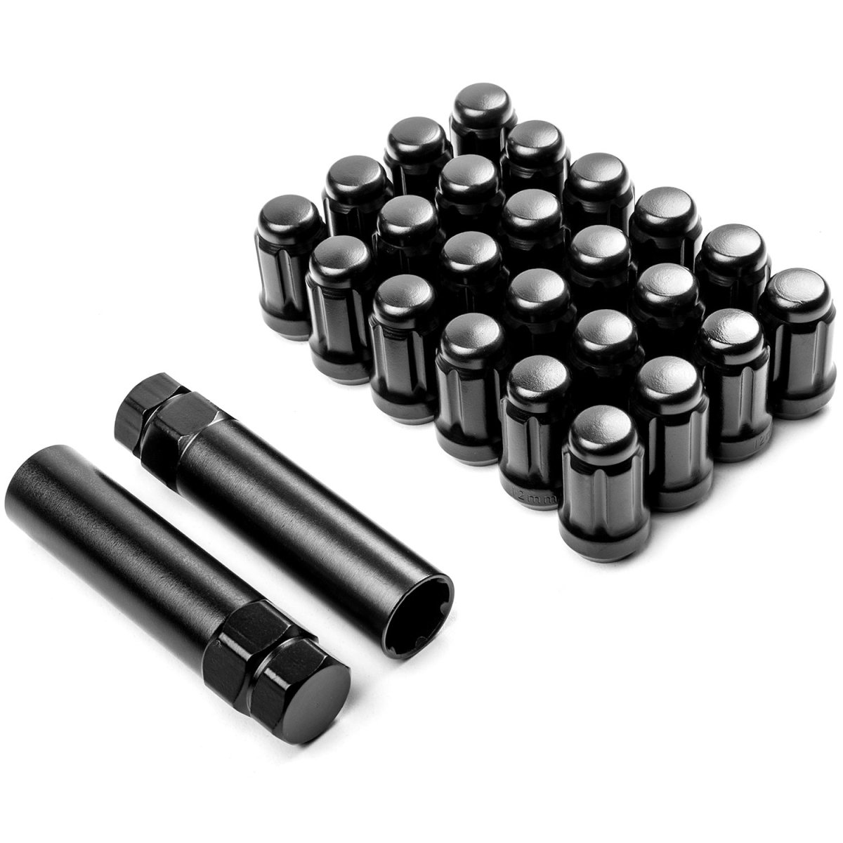 LLN-5012 12 x 1.5 in. Krator Wheel Plus 2x Keys Anti-Theft Locking Security Lug Nut 6 Spline Drive Closed End Cone Seat, Black - 24 Piece -  Kapsco Moto