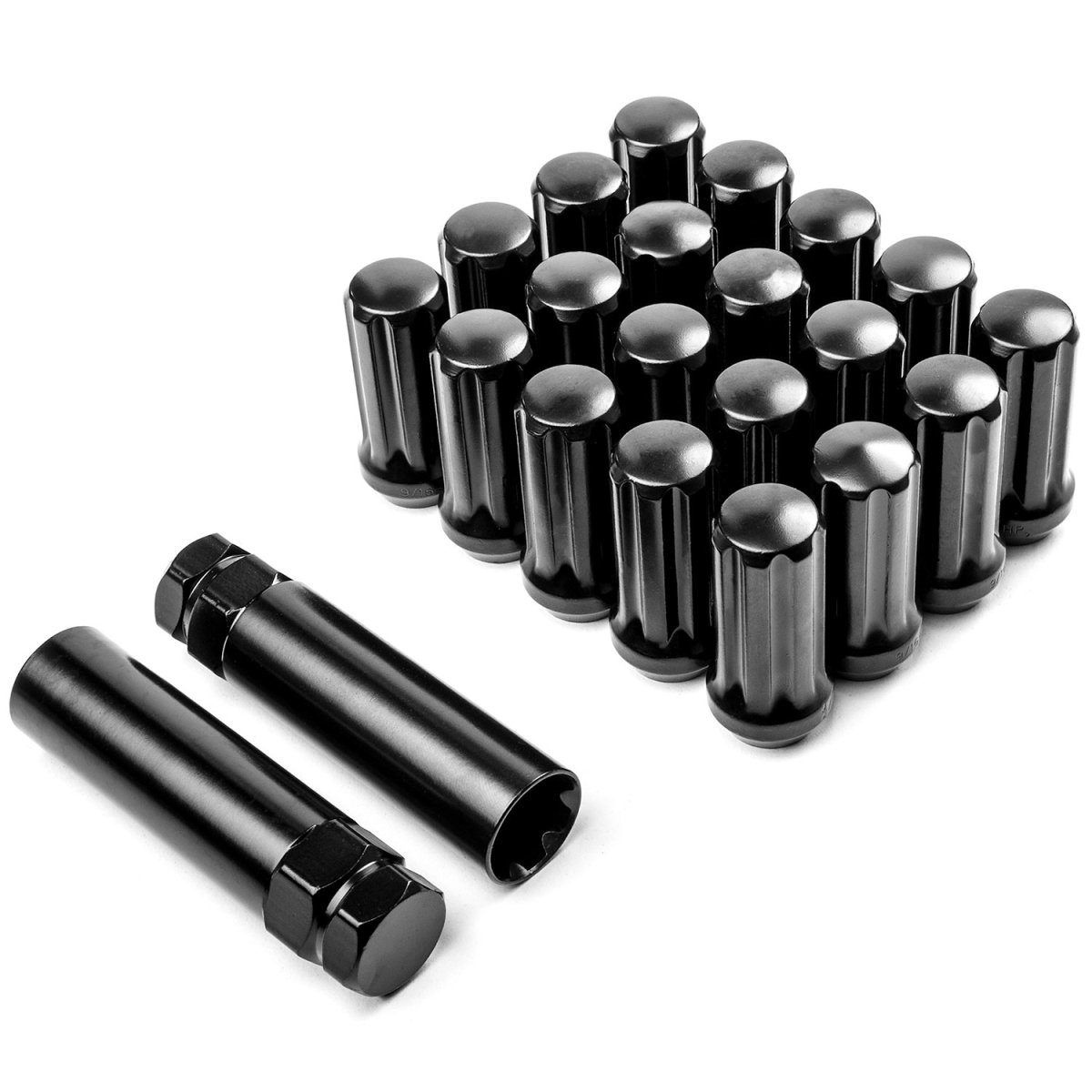 LLN-5014 0.56 in. Krator 18 Wheel Plus Keys Anti-Theft Locking Security Lug Nut with 7 Spline Drive Closed End Cone Seat, Black - 20 Piece -  Kapsco Moto