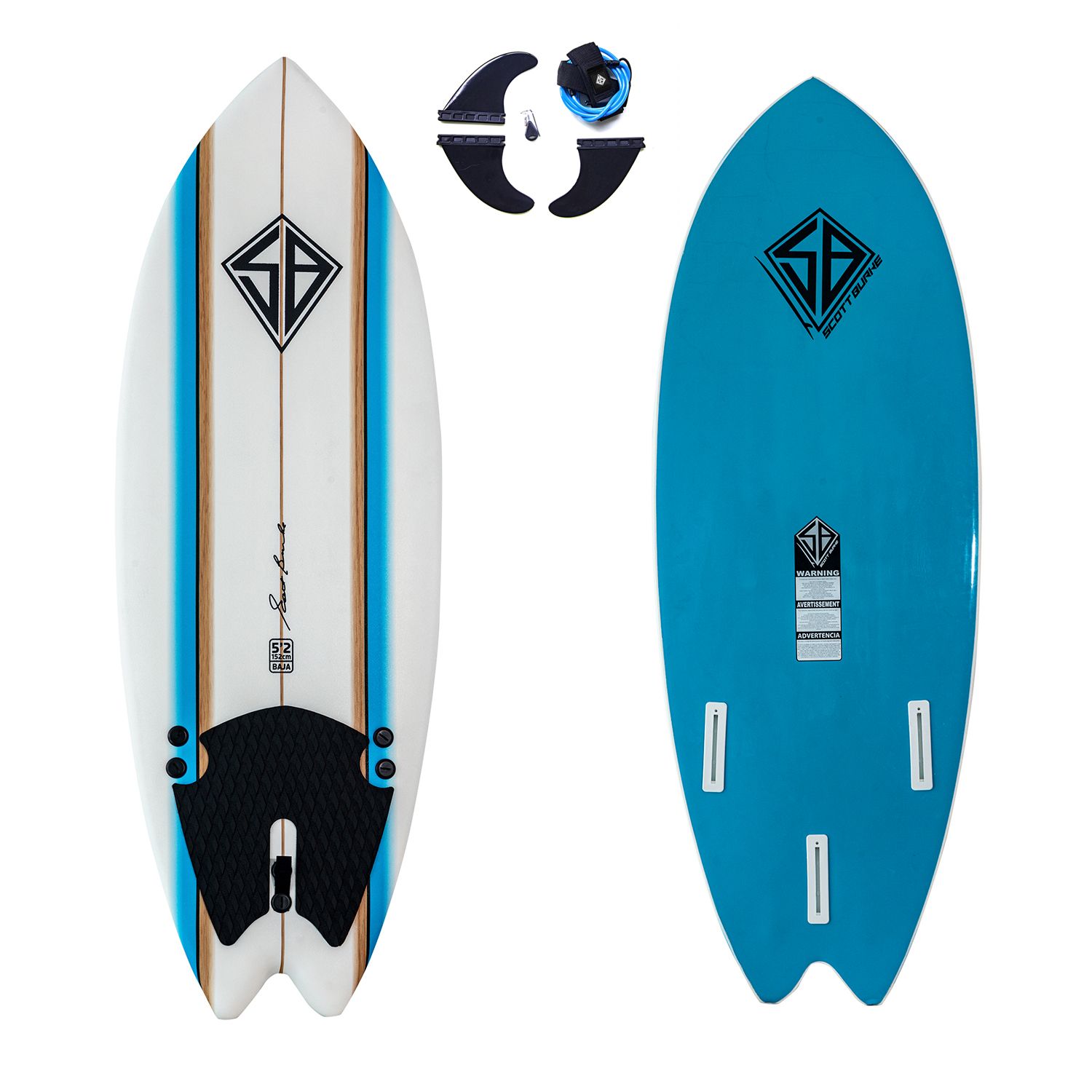 Scott Burke   5 ft. 2 in. Soft-top Fish Surfboard with Traction & Leash