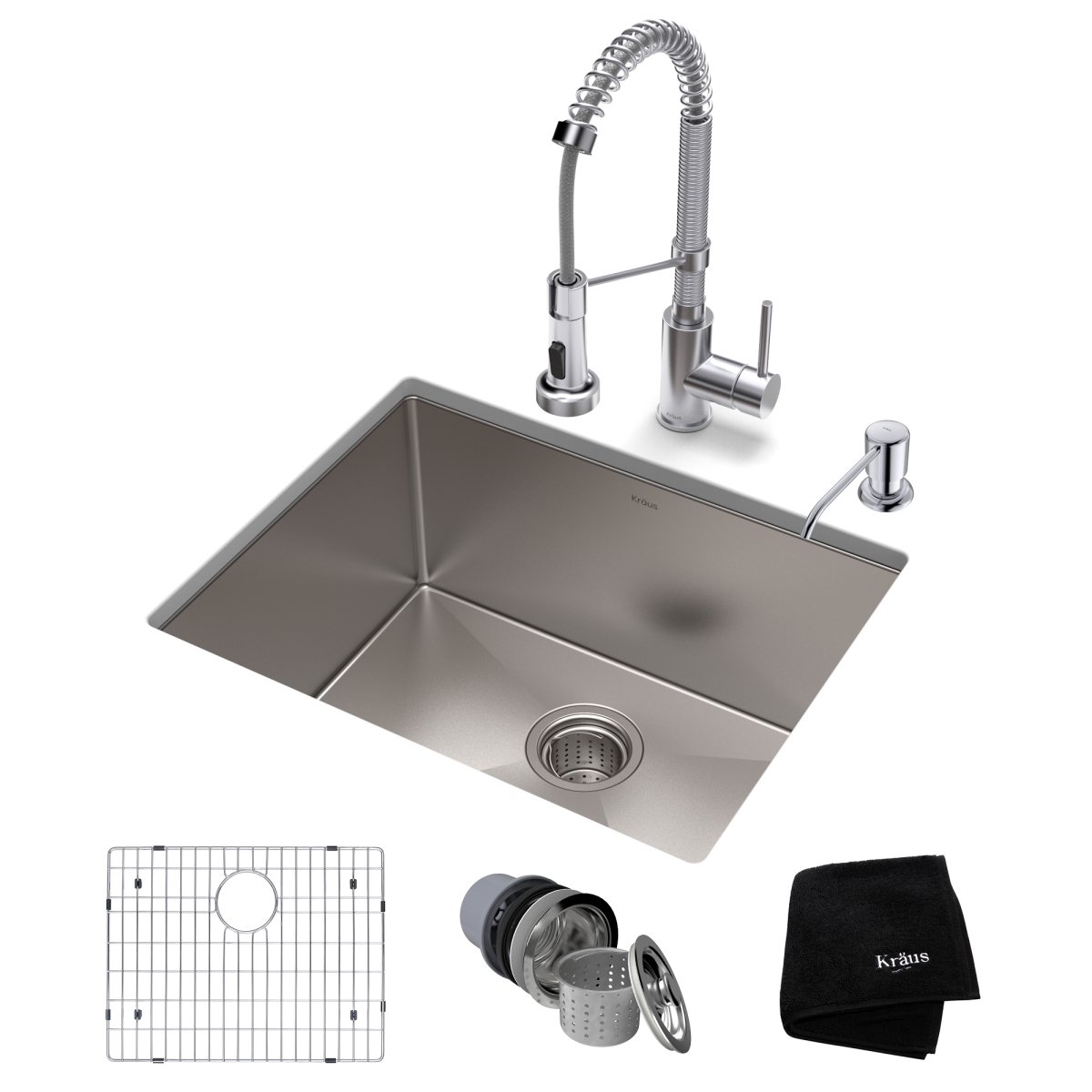 USA  23 x 18 x 10 in. Standard PRO Farmhouse Kitchen Sink & Bolden, Chrome - Stainless Steel - Kraus KHU101-23-1610-53CH