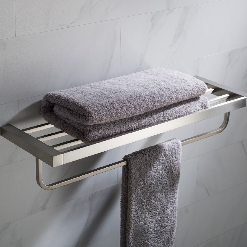 Stelios Bathroom Shelf with Towel Bar, Brushed Nickel