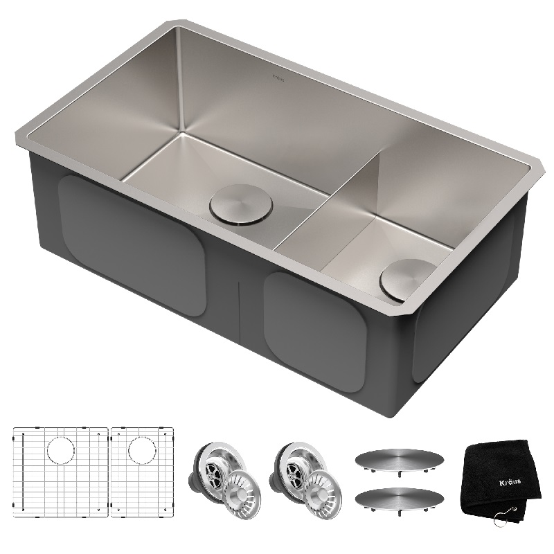Kraus  32 in. Standart Pro 16 Gauge Undermount 60 by 40 Double Bowl Stainless Steel Kitchen Sink - Stainless Steel - 32 in -  Daniel Kraus, KR1041560