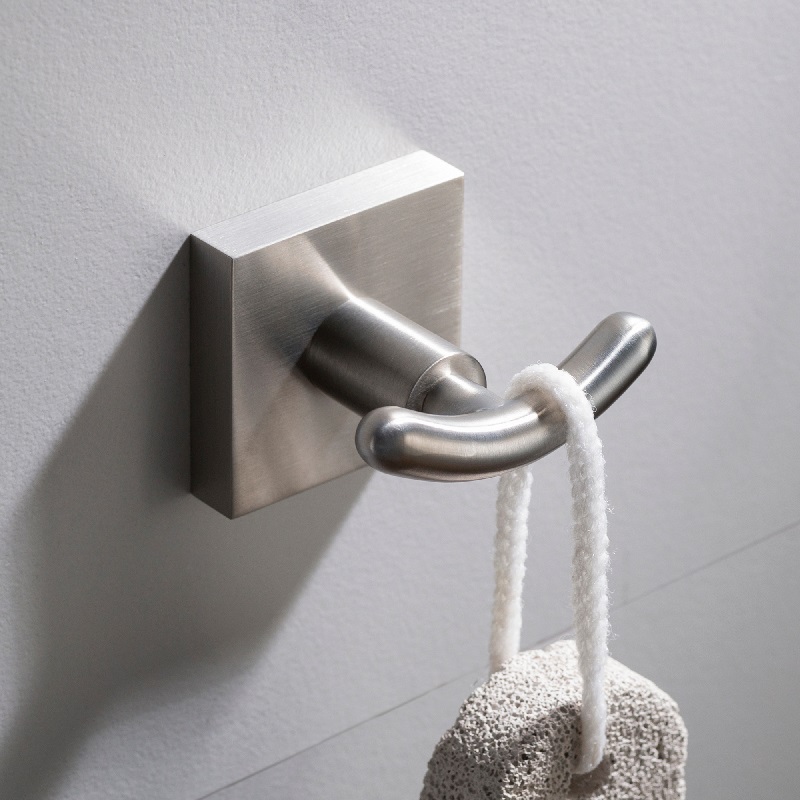 Ventus Bathroom Robe & Towel Double Hook, Brushed Nickel