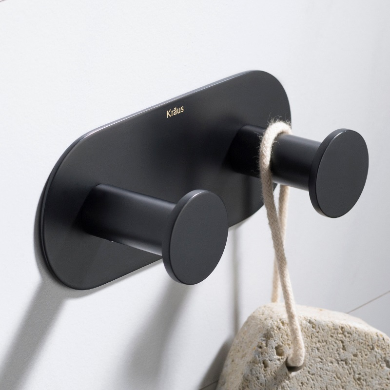 Elie Bathroom Robe & Towel Double Hook, Matte Black