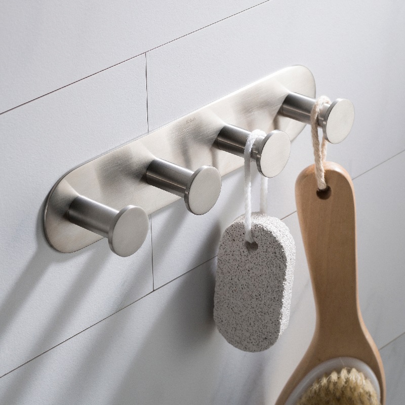 Elie Bathroom Robe & Towel Hook Rack with 4 Hooks, Brushed Nickel