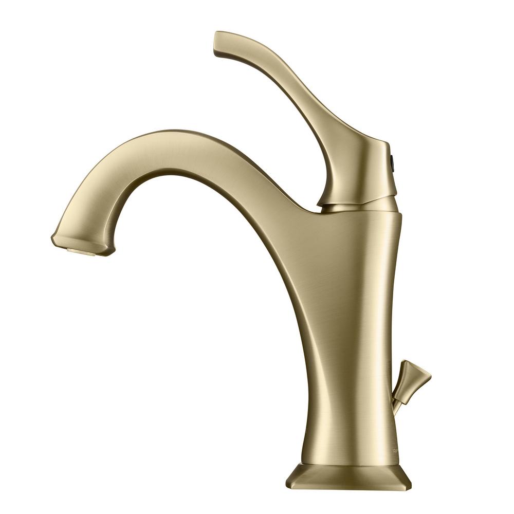 Kraus  Single Handle Bathroom Faucet with Lift Rod Drain & Deck Plate, Brushed Gold