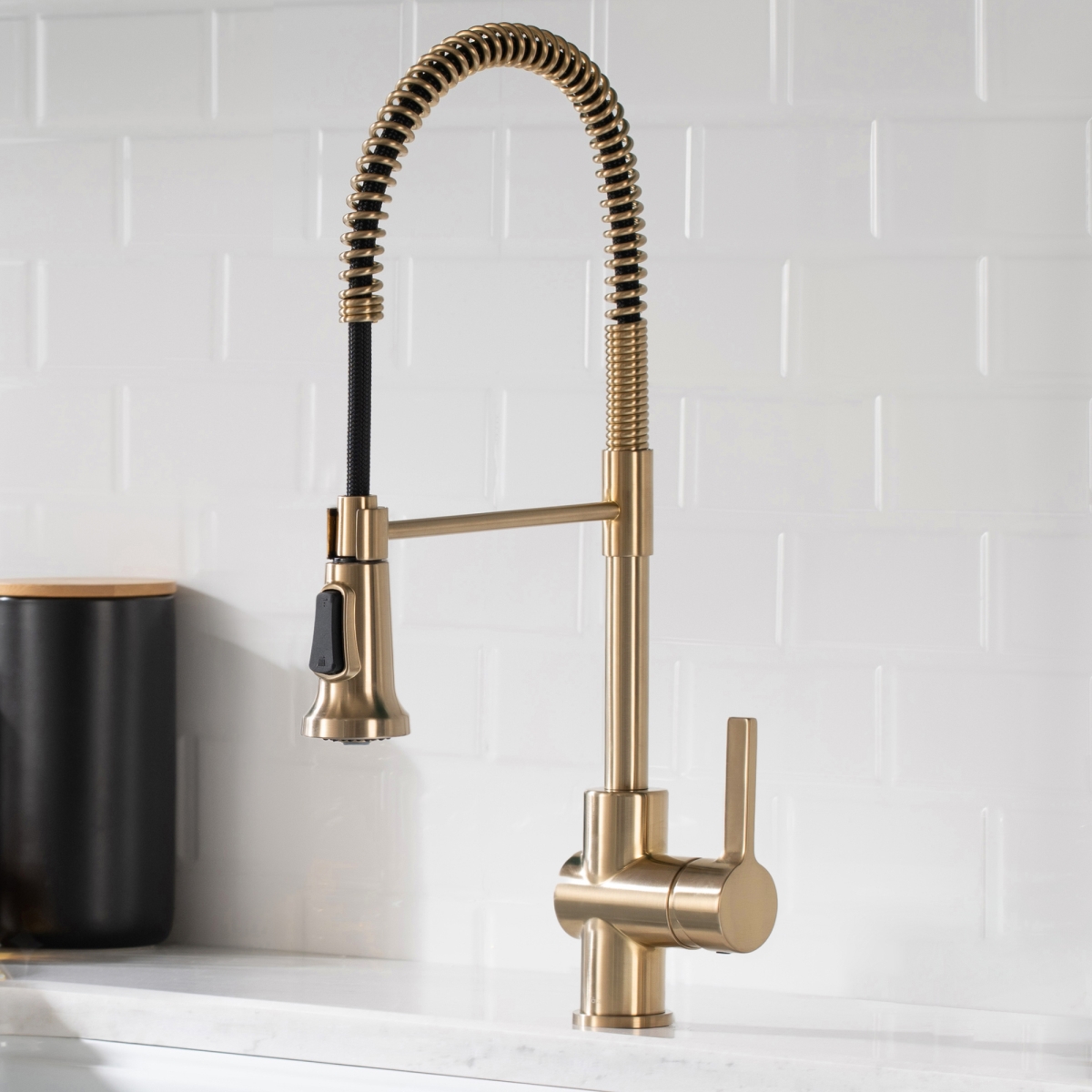 Britt Single Handle Commercial Kitchen Faucet with Deck Plate & Soap Dispense, Spot Free Antique Champagne Bronze Finish