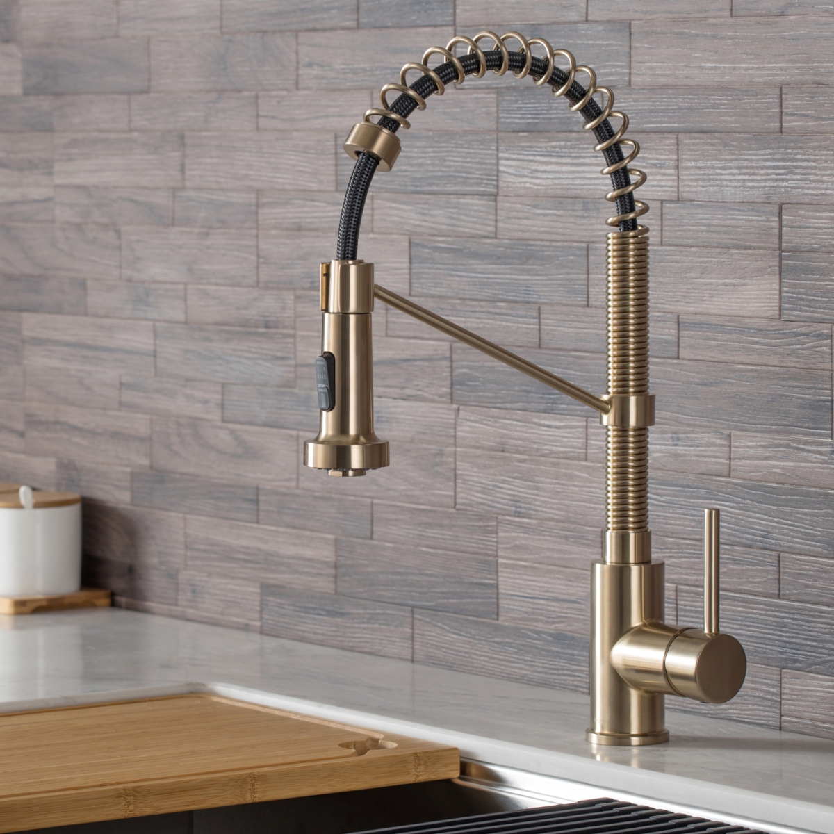 Kraus  18 in. Bolden Single Handle Commercial Kitchen Faucet with Soap Dispenser, Spot Free Antique Champagne Bronze Finish