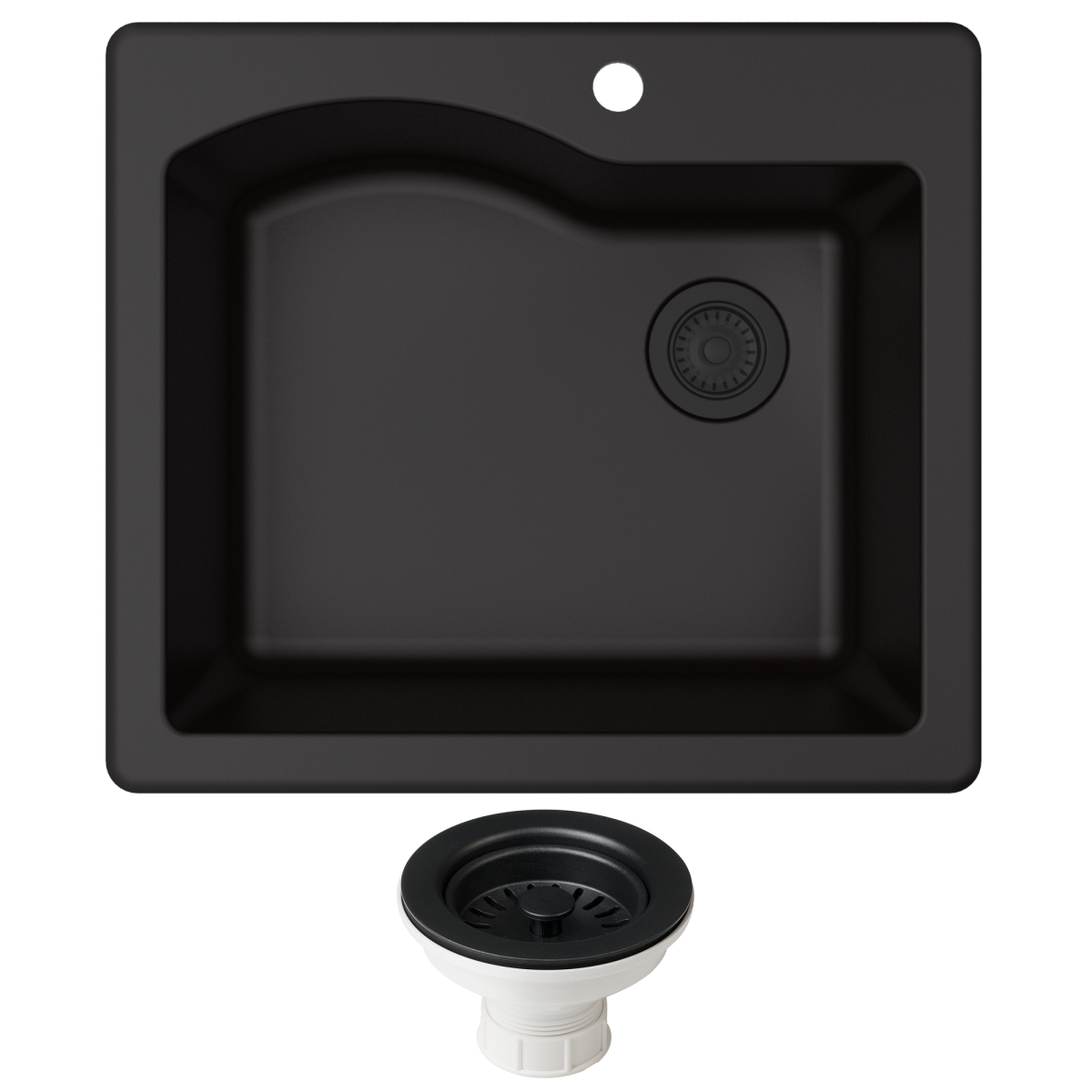 Kraus  Quarza 25 Dual Mount Single Bowl Granite Kitchen Sink & Strainer - Black